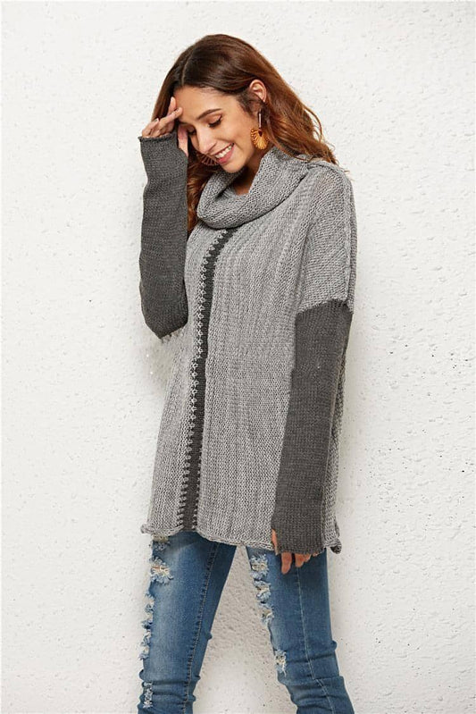 A1. Women's Knitted Pullover Sweater With Holes In Fingers - Which Mark