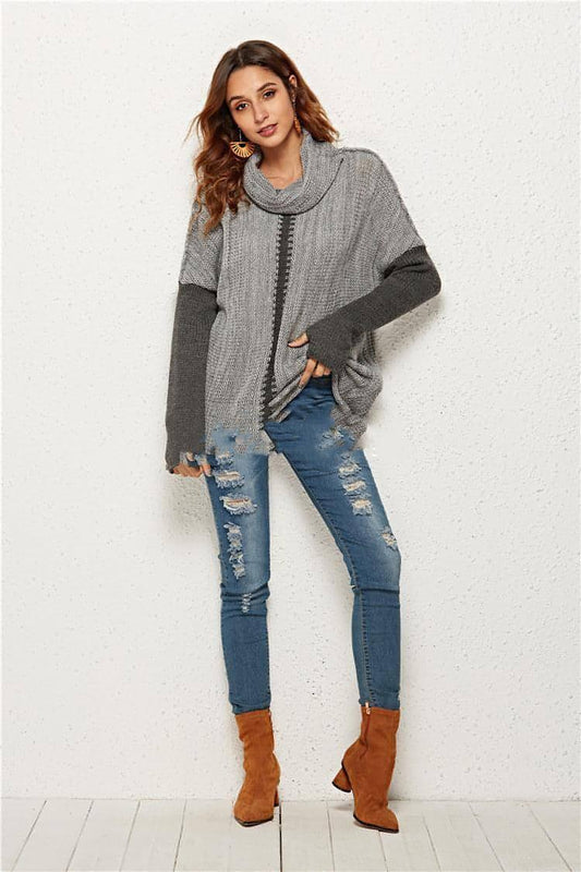 A1. Women's Knitted Pullover Sweater With Holes In Fingers - Which Mark