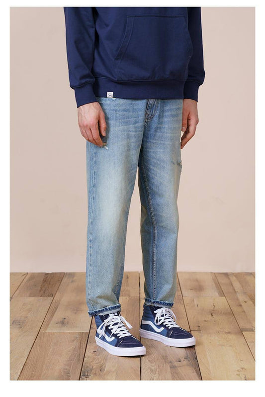 Washed Micro-elastic Frayed Cropped Jeans Men - Which Mark