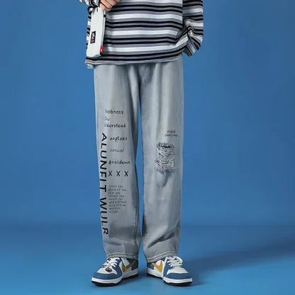 Spring Casual Jeans Men Washed Loose - Which Mark