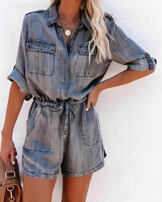 Loose Shirt Long-sleeved Jumpsuit - Which Mark