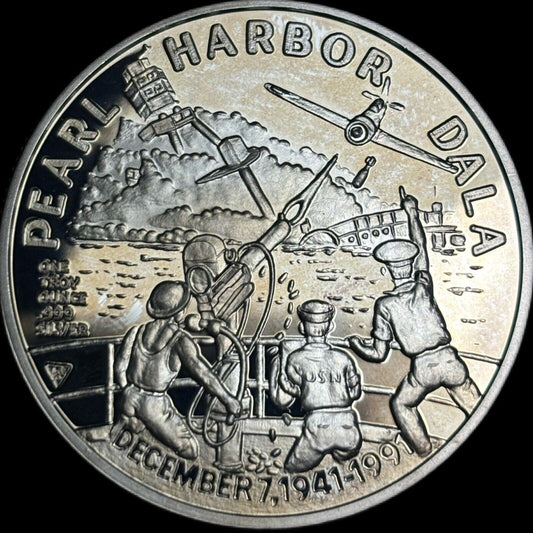 50th Anniversary Pearl Harbor Commemorative 1oz Silver Coin w/Box and - Which Mark