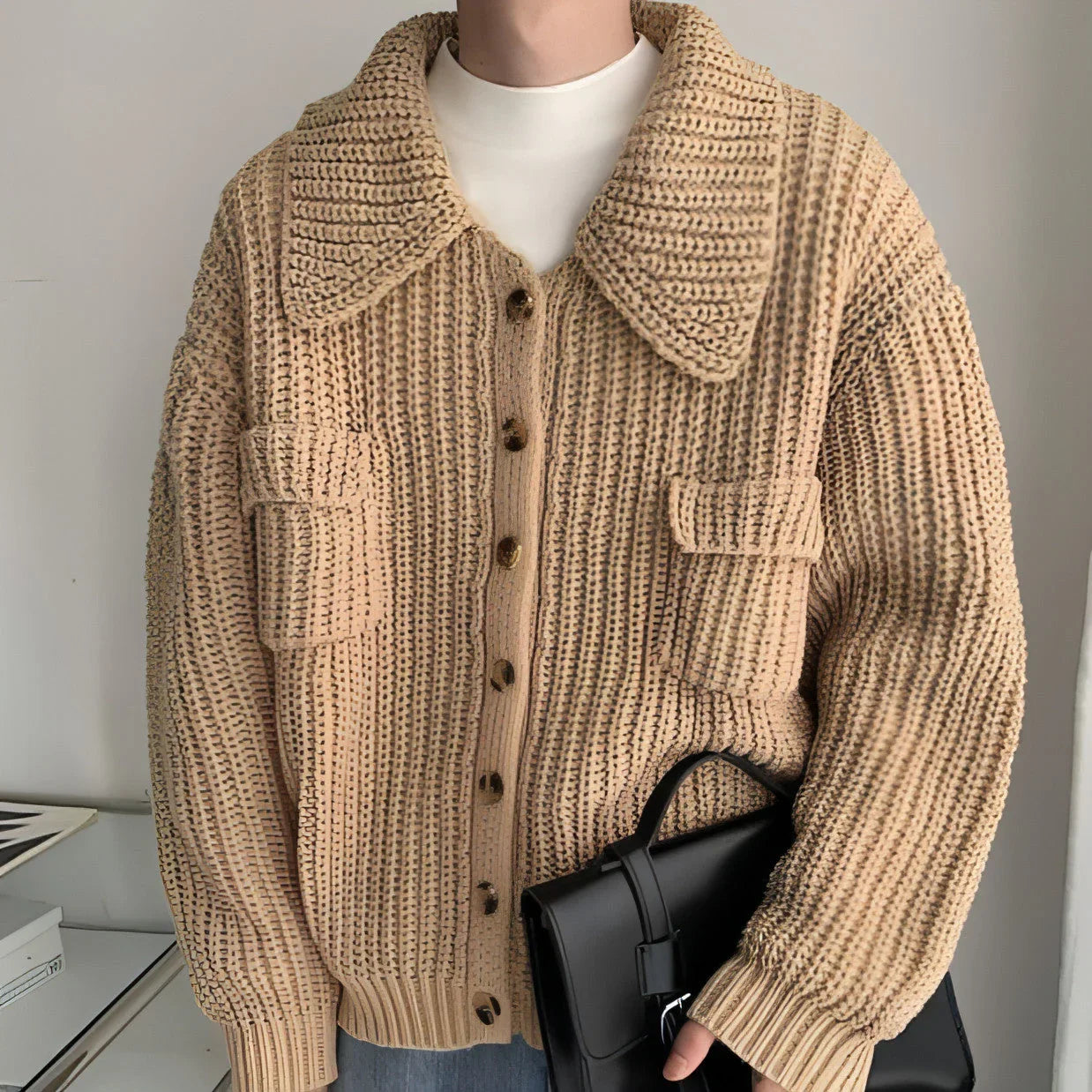 Winter Lapel Sweater Single-breasted Men's Loose Cardigan - Which Mark