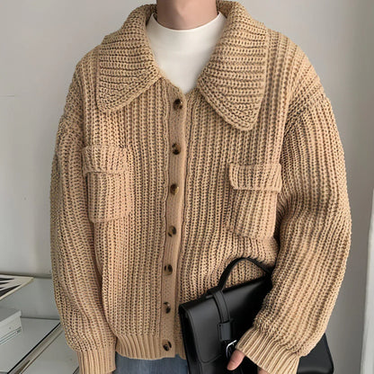 Winter Lapel Sweater Single-breasted Men's Loose Cardigan - Which Mark