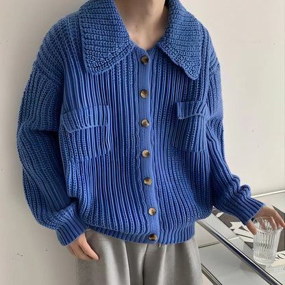 Winter Lapel Sweater Single-breasted Men's Loose Cardigan - Which Mark