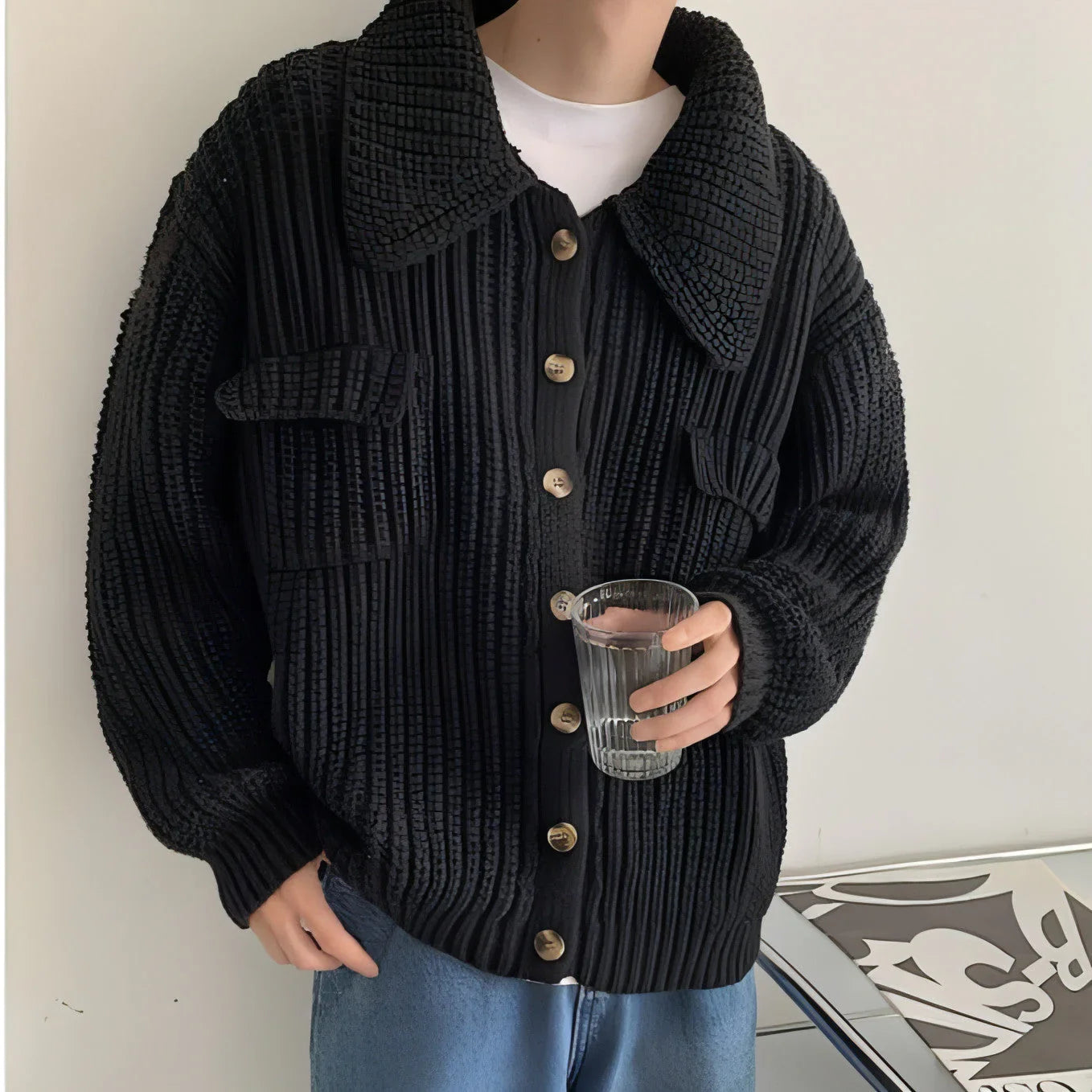 Winter Lapel Sweater Single-breasted Men's Loose Cardigan - Which Mark