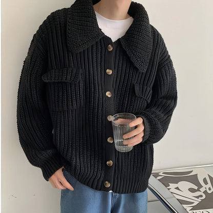 Winter Lapel Sweater Single-breasted Men's Loose Cardigan - Which Mark