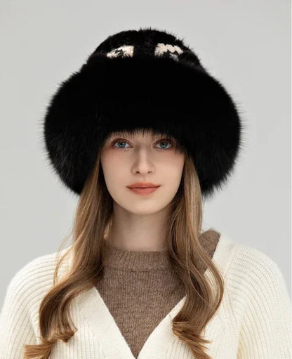 Ethnic style mink warm ear protection fox fur bucket hat - Which Mark