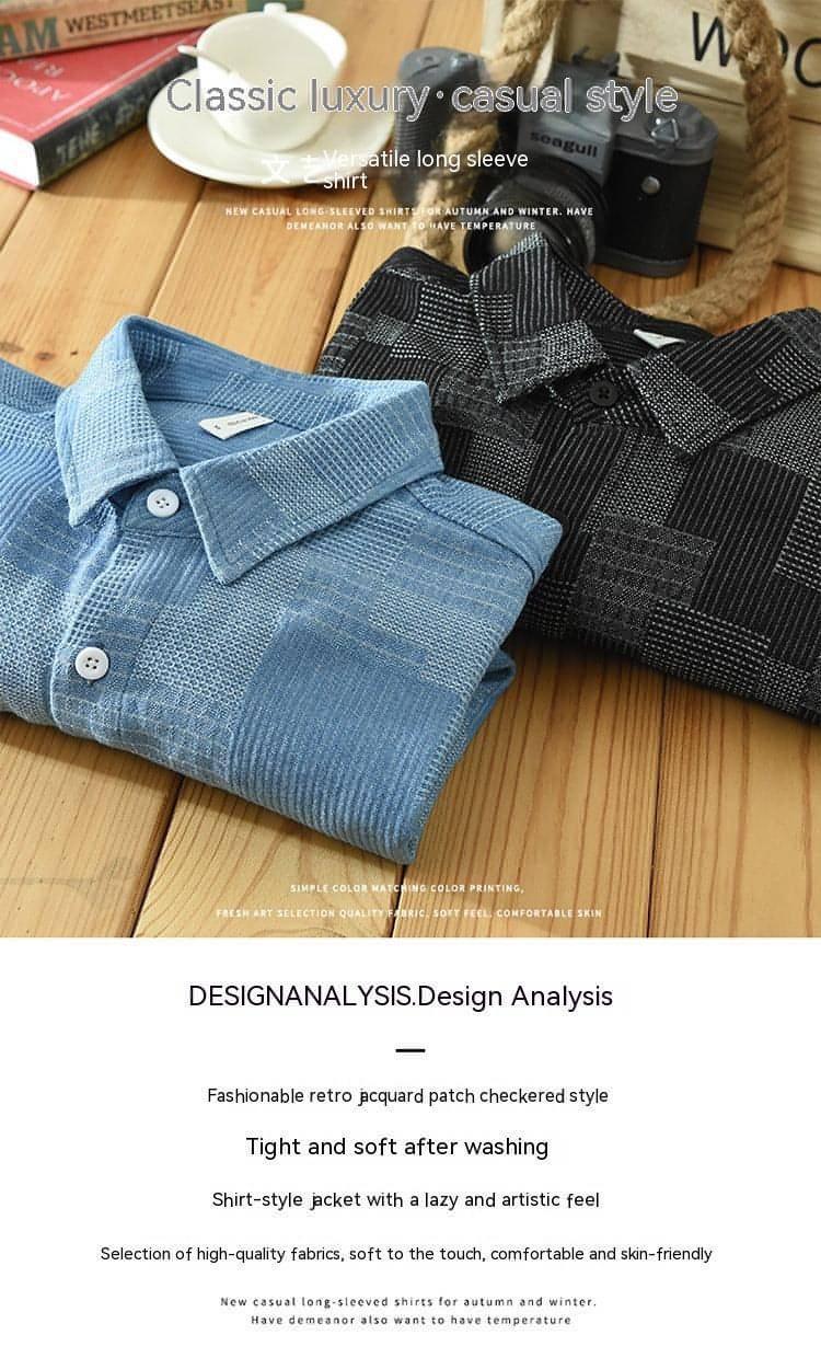 Jacquard Color Matching Casual Denim Long-sleeved DressShirt Men's - Which Mark