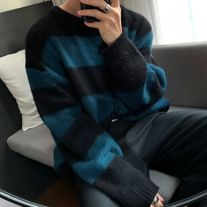 Round Neck Striped Design Sense Niche Soft Glutinous Sweater Men - Which Mark