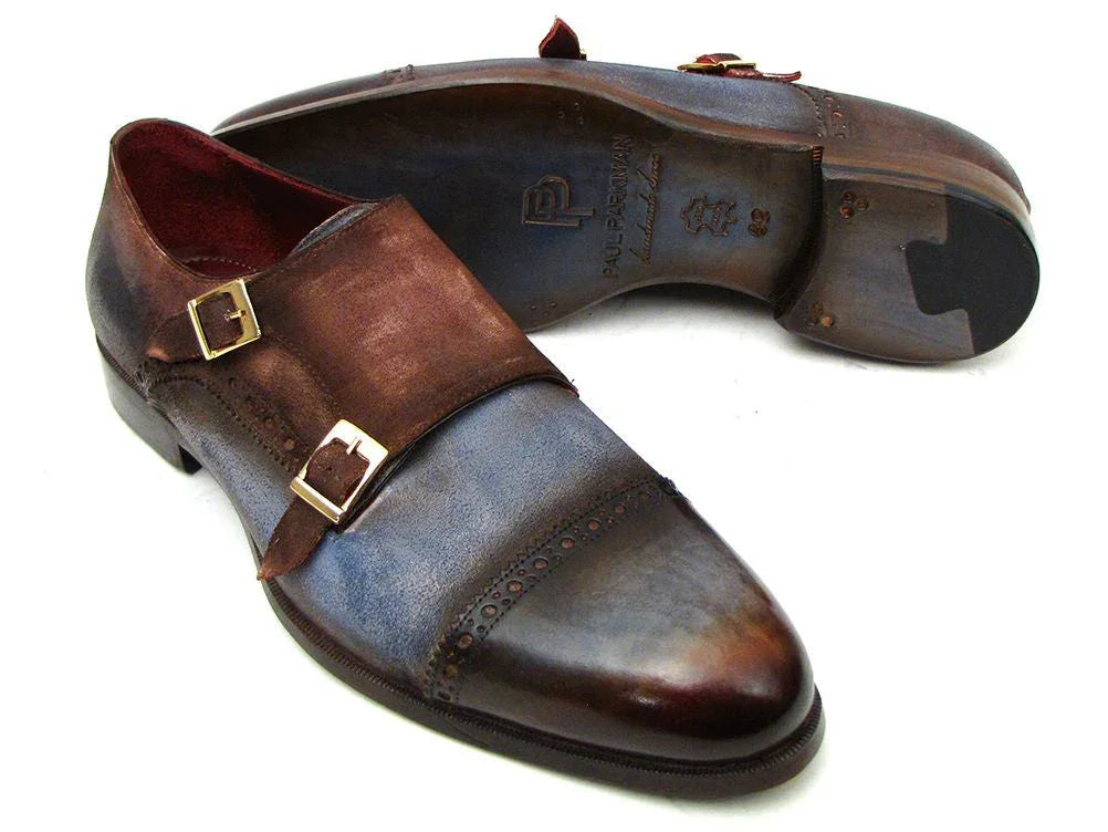 Paul Parkman Captoe Double Monkstrap Antique Blue & Brown Suede - Which Mark
