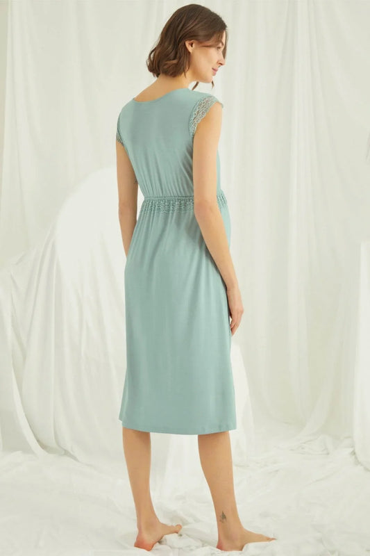 Shopymommy 18466 Lace V-Neck Maternity & Nursing Nightgown Green - Which Mark