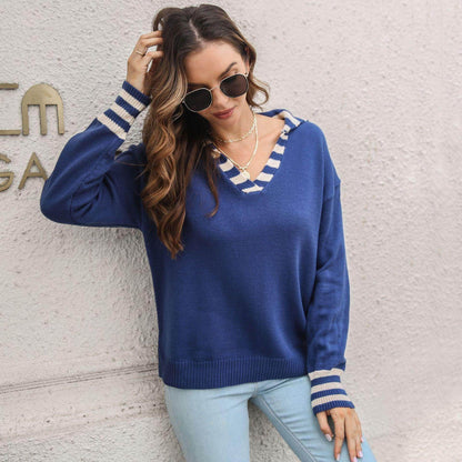 Striped Lapel Sweater Women's - Which Mark
