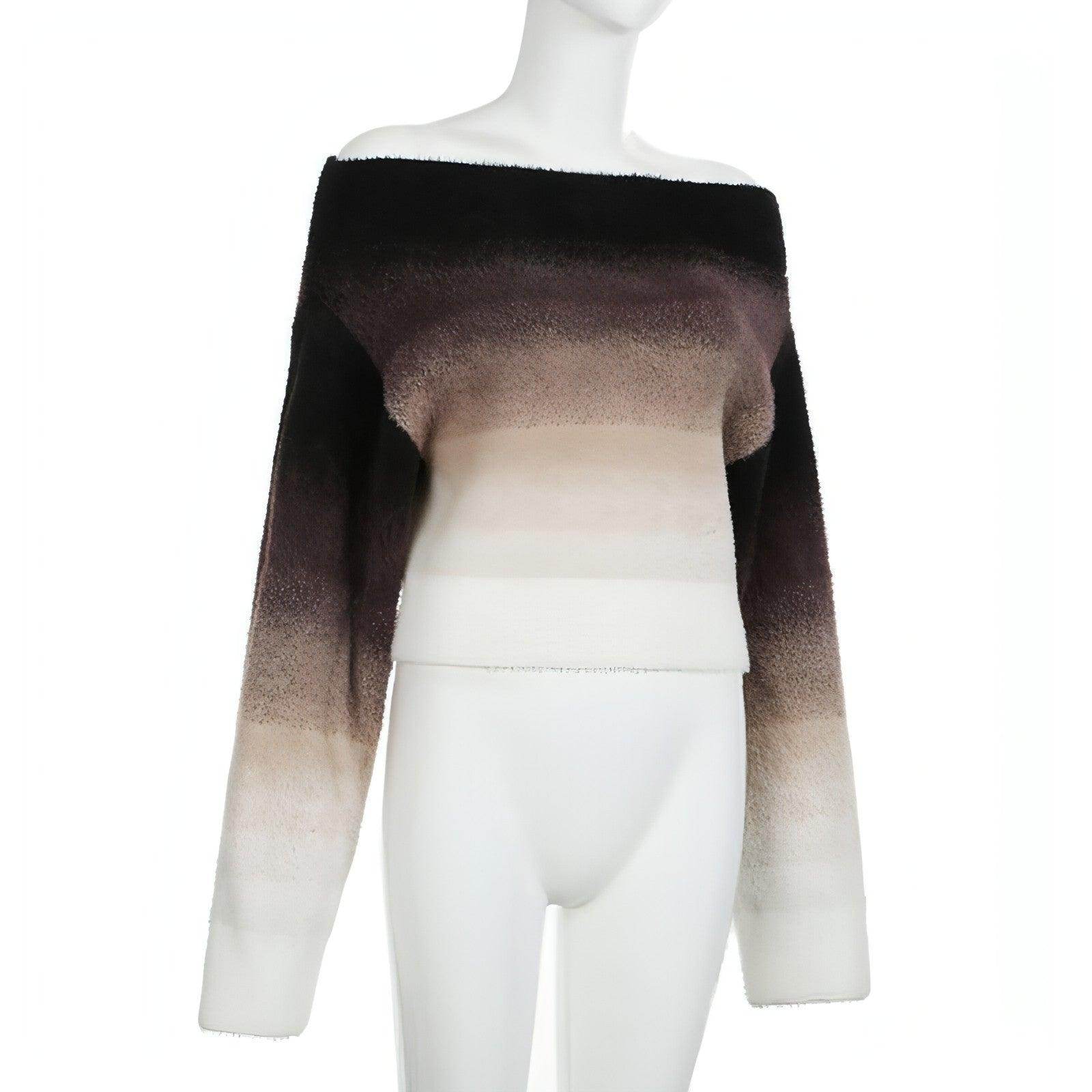 Gradient Off-neck Long-sleeved Woolen Top Women Sweater - Which Mark