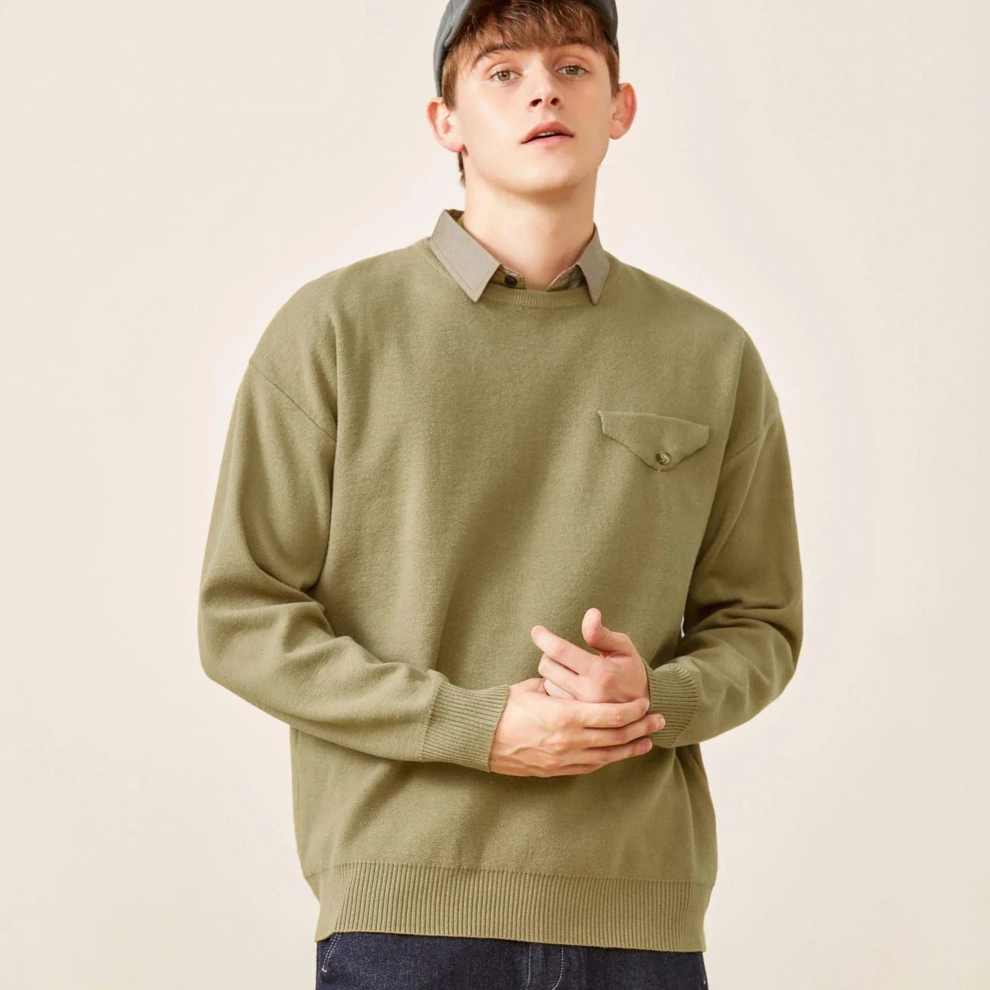 Youth Simple Everyday Fake Pocket Decorated Sweater Men - Which Mark