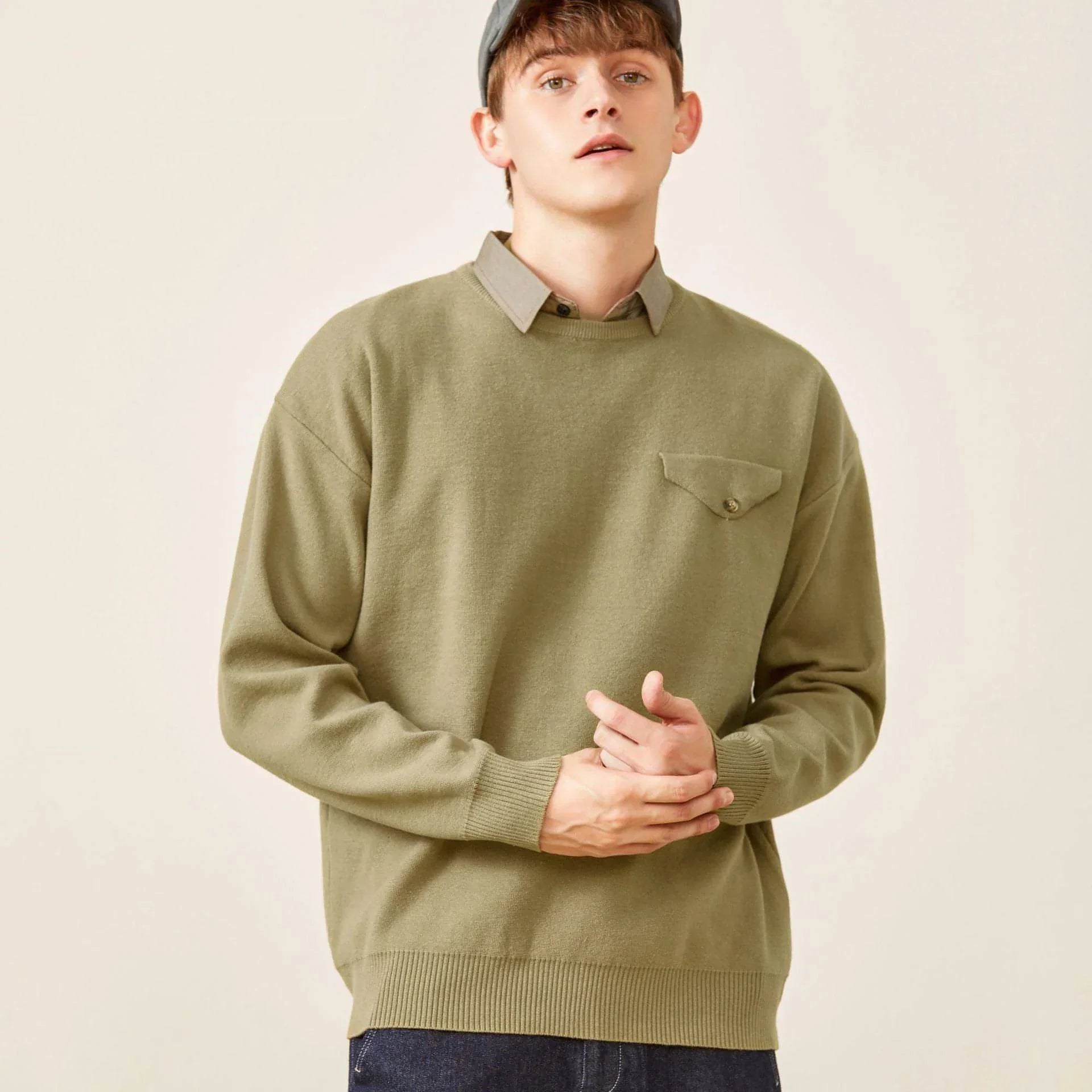 Youth Simple Everyday Fake Pocket Decorated Sweater Men - Which Mark