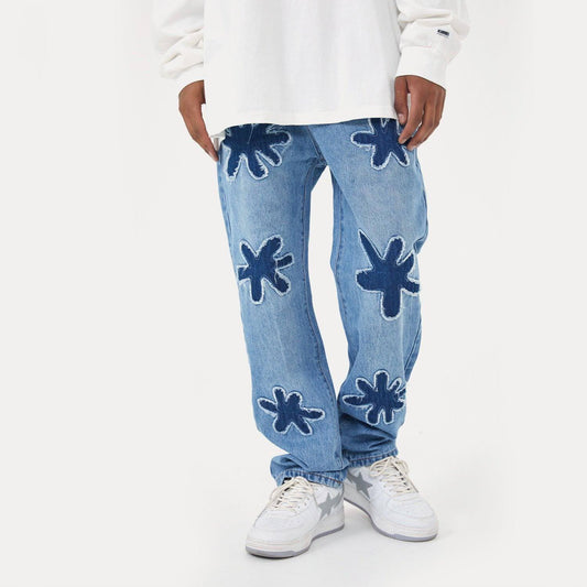 Retro Burnt Flowers Niche Wash Old Jeans For Men - Which Mark