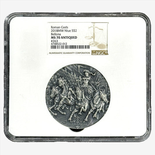 2 oz Silver BELLONA Roman Gods Coin MS70 2018 Niue - Which Mark