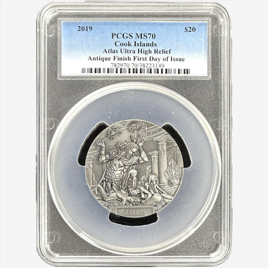 3 oz Silver ATLAS Gods of the World Coin MS70 2019 Cook Islands - Which Mark