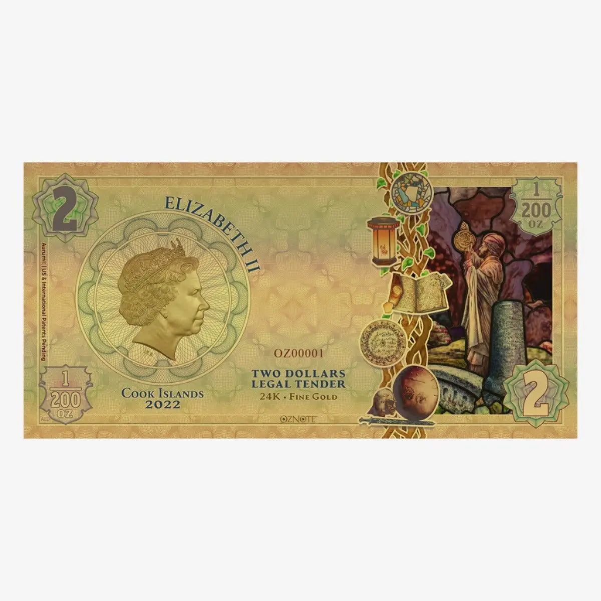 2022 Cook Islands ENLIGHTENMENT Threads of Light 24k Gold Note - Which Mark