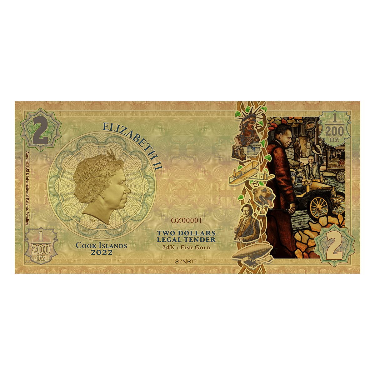 2022 Cook Islands PROGRESS Threads of Light 24k Gold Note - Which Mark