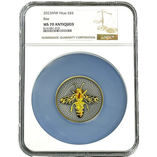 2 oz Silver BEE Coin MS70 2023 Niue - Which Mark