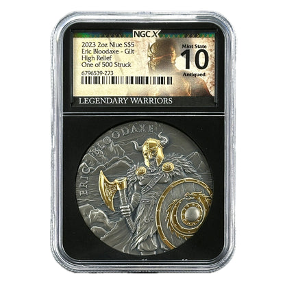2 oz Silver ERIC BLOODAXE Legendary Warriors Coin NGCX10 2023 Niue - Which Mark