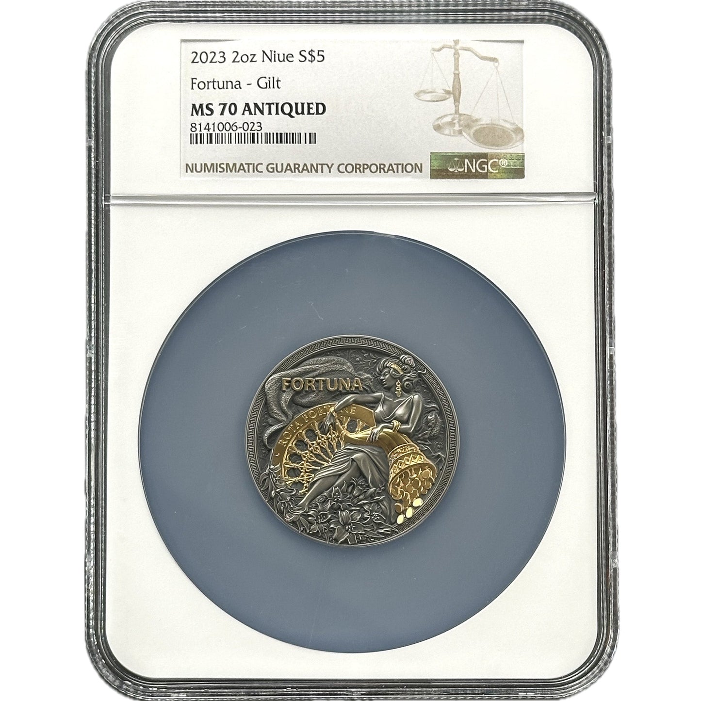 2 oz Silver FORTUNA Gilt Coin MS70 2023 NIue - Which Mark