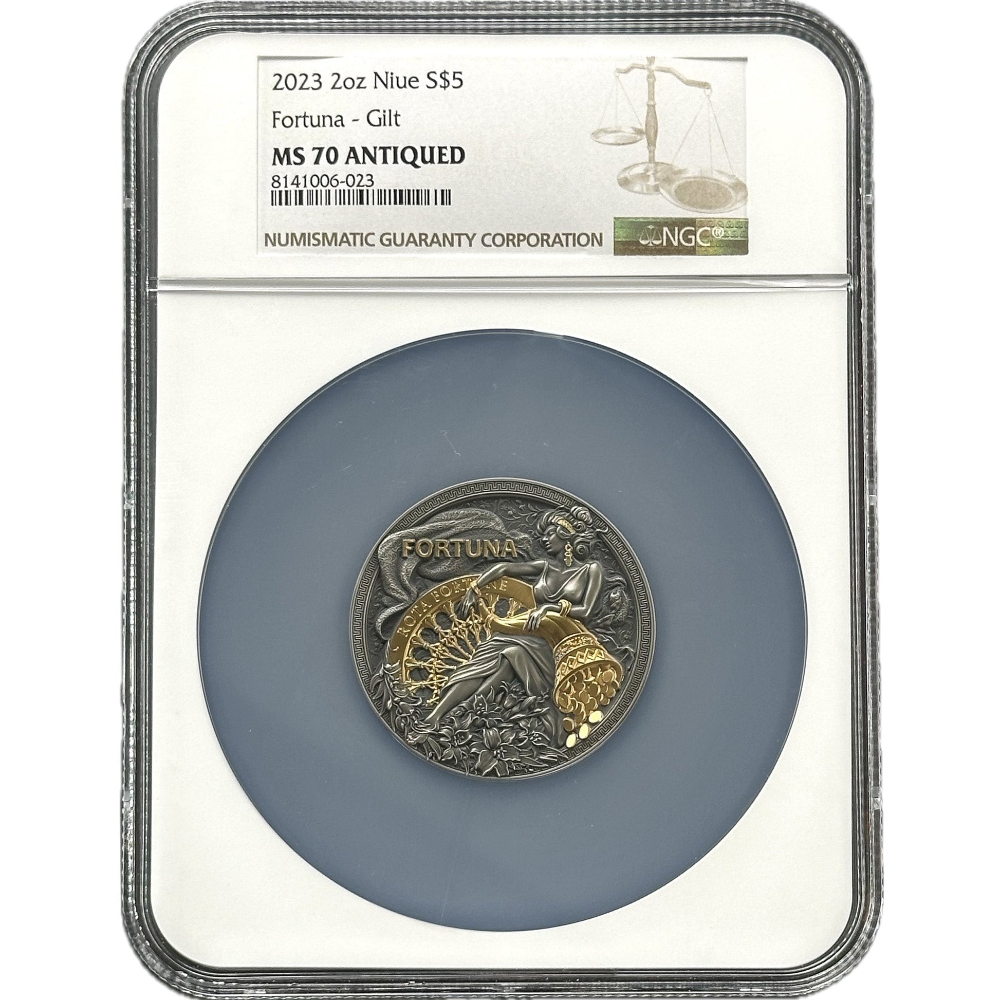 2 oz Silver FORTUNA Gilt Coin MS70 2023 NIue - Which Mark