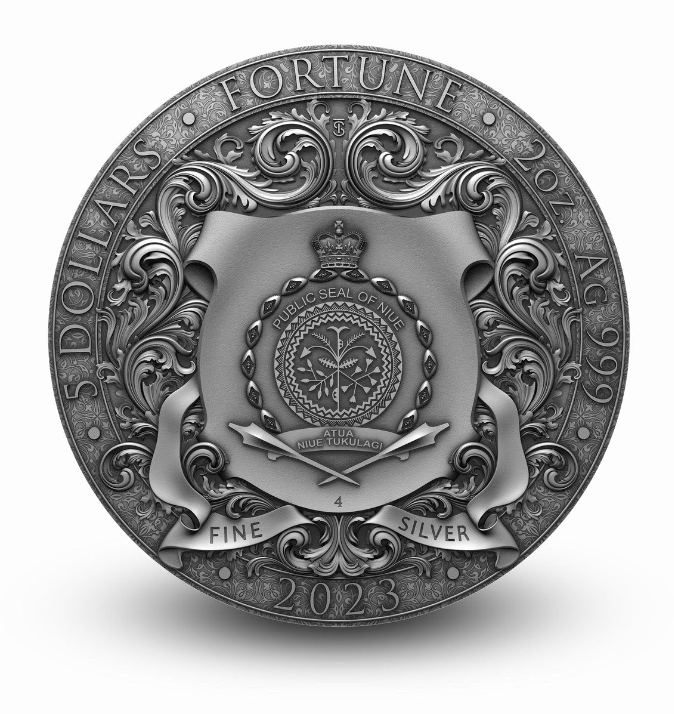 2 oz Silver FORTUNA Gilt Coin MS70 2023 NIue - Which Mark