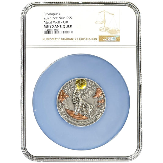 2 oz Silver METAL WOLF Steampunk Coin MS70 2023 Niue - Which Mark