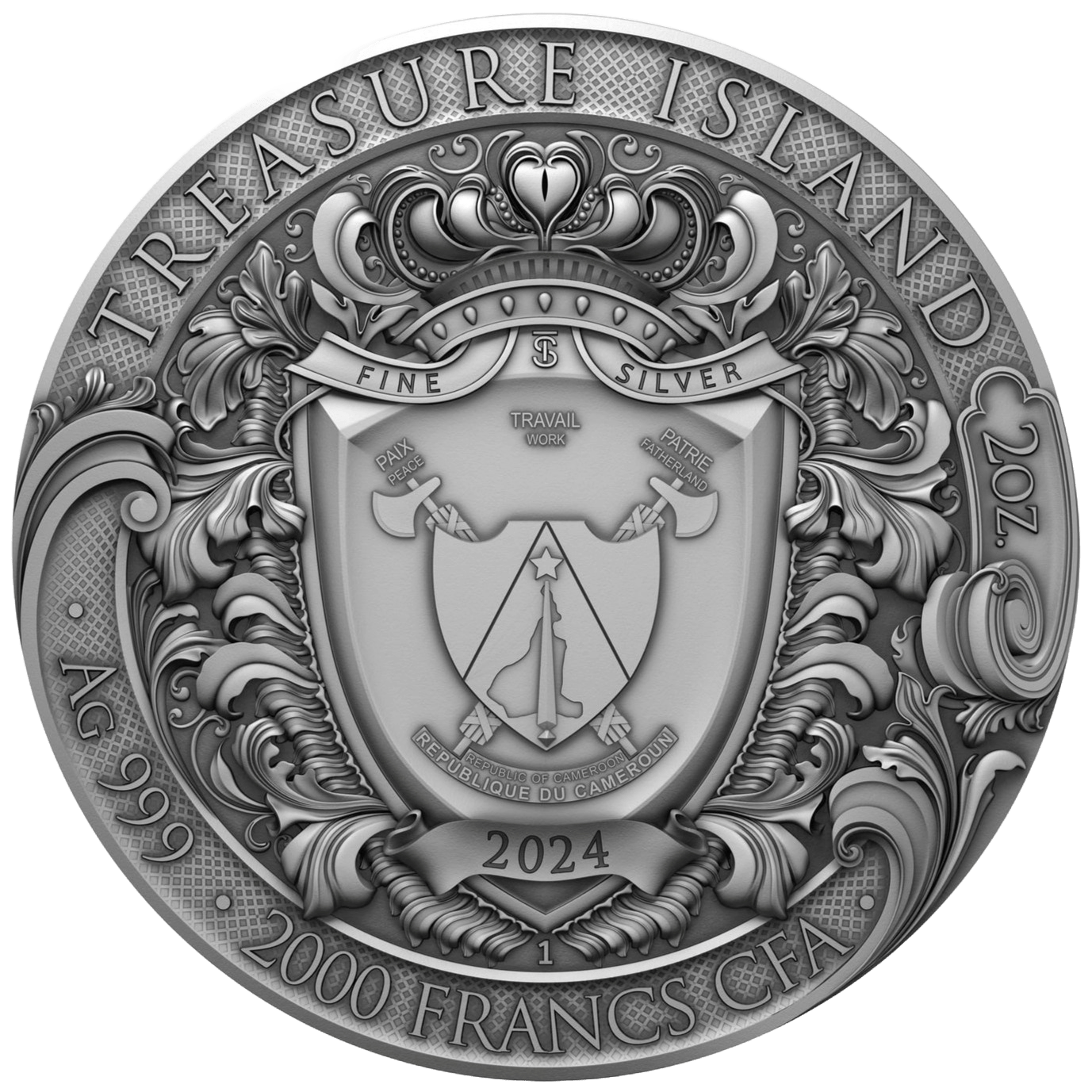 2 oz Silver TREASURE ISLAND Coin 2024 Cameroon - Which Mark
