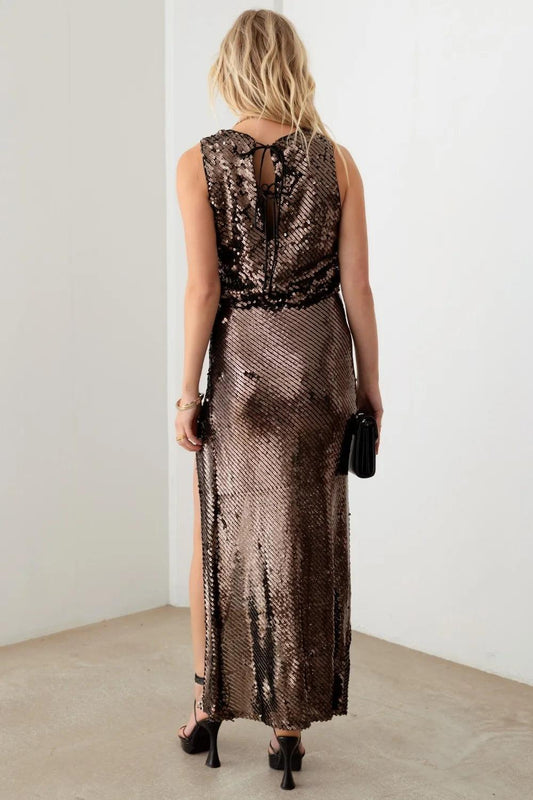 Mustard Seed Metallic Shiny Sequins Back Ribbon Bubble Top - Which Mark