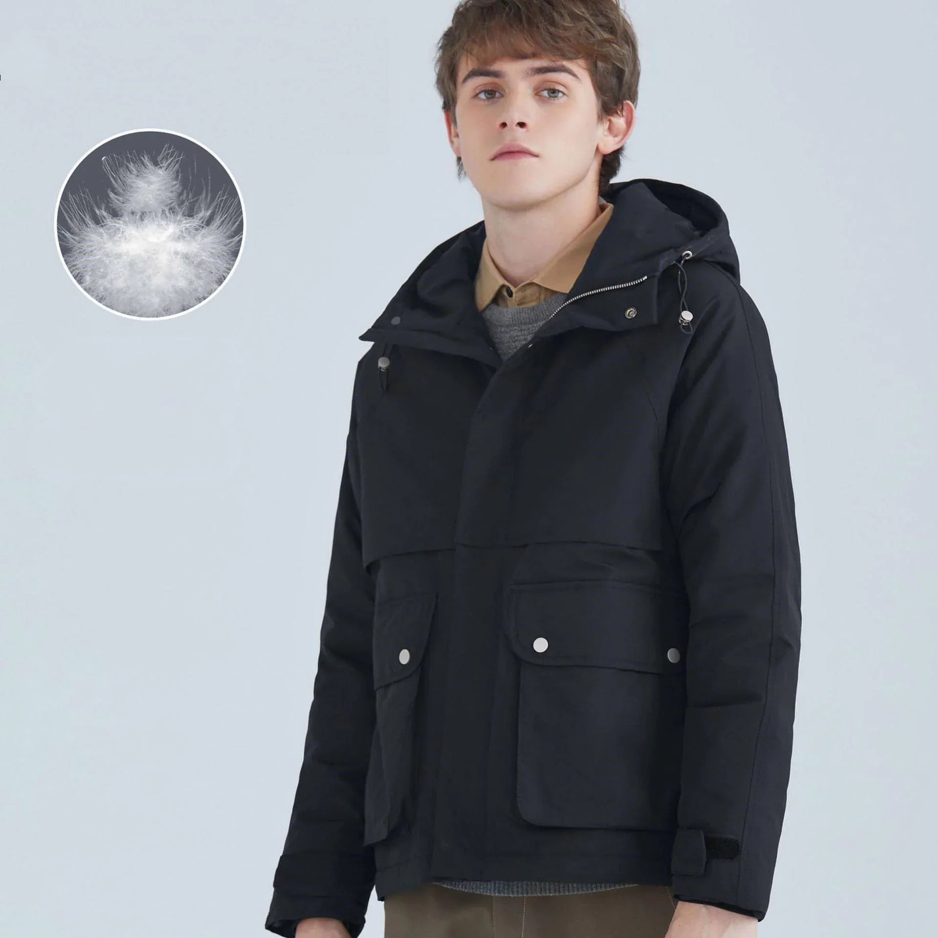 All-match Short White Duck Down Hooded Jacket Men - Which Mark
