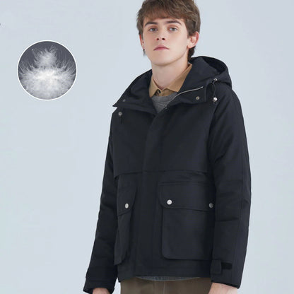 All-match Short White Duck Down Hooded Jacket Men - Which Mark
