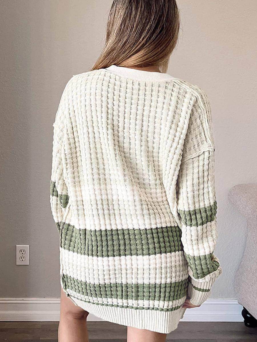 Women's Color Matching Long-sleeved Cardigan Loose Sweater - Which Mark