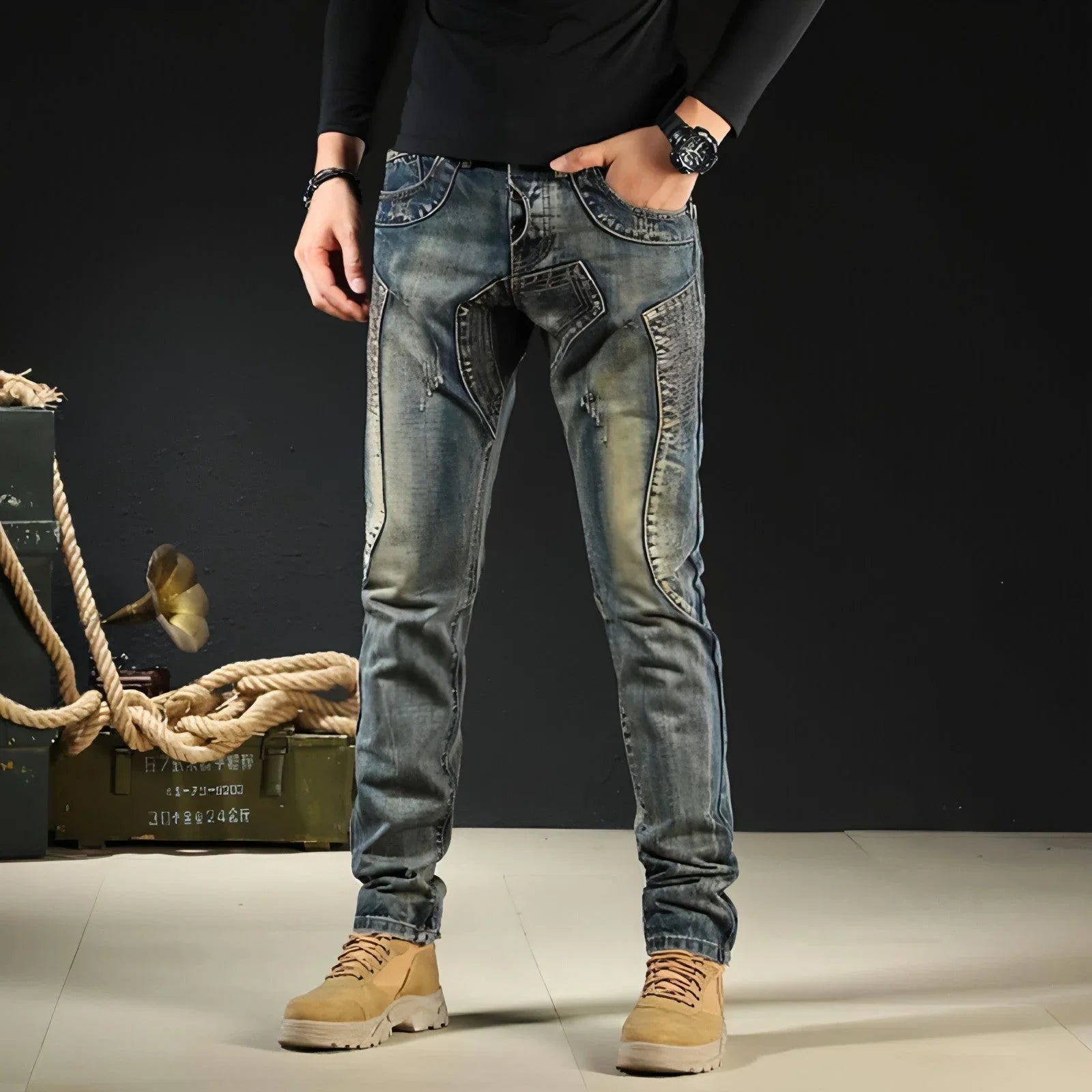 Men's Fashion Japanese Style Retro Nostalgic Motorcycle Jeans Men - Which Mark