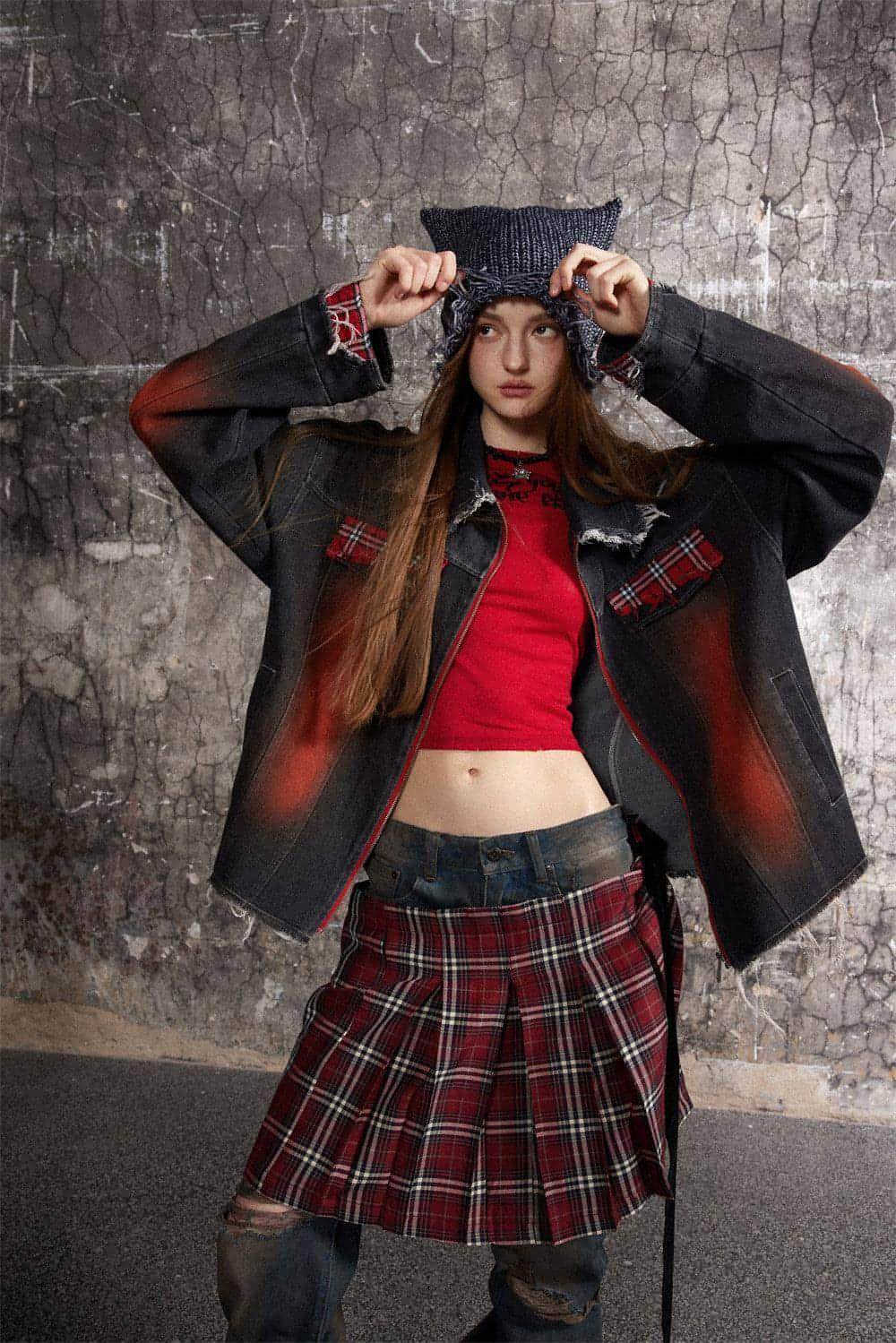 A1. Color Matching Cat Raw-cut Edges Washed And Worn Loose Lapels Coat - Which Mark