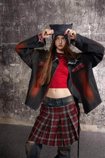A1. Color Matching Cat Raw-cut Edges Washed And Worn Loose Lapels Coat - Which Mark