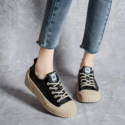 Women's Soft Bottom Skateboard Shoes All-Match Platform Lace-up - Which Mark
