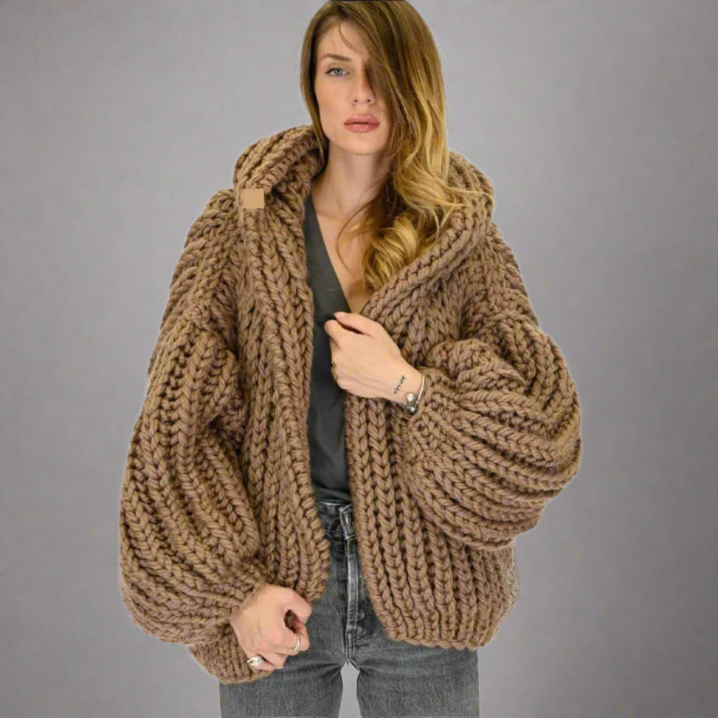 Loose And Hooded Cardigan Coat Handmade Knitting Needle Women's - Which Mark