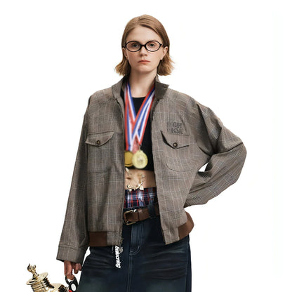 Plaid Loose-fitting Stand-up Collar Jacket Men And Women - Which Mark