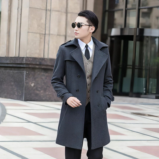 Woolen Striped Double Breasted Trench Coat Men - Which Mark