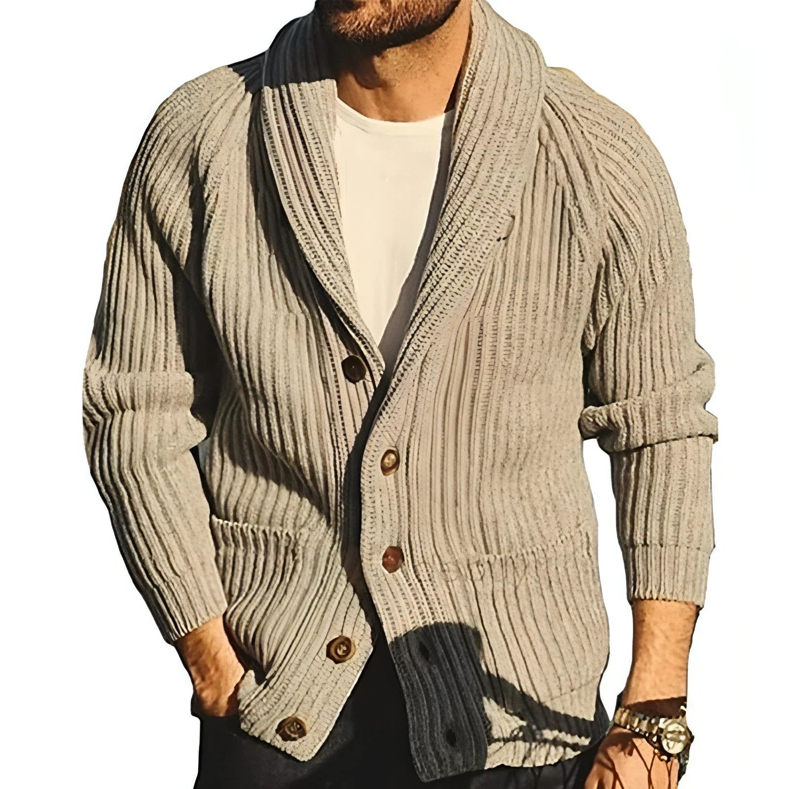 Men's Lapel Knitting Cardigan Fashion Button Sweater With Pockets - Which Mark