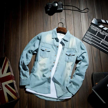 Long Sleeve Denim DressShirt Jacket Slim Style Men's Thin - Which Mark