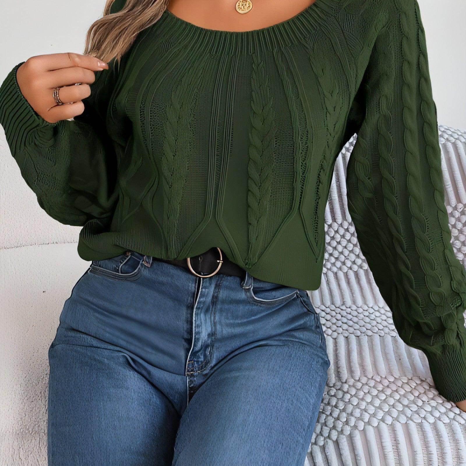 Leisure Solid Color Twist Long Sleeve Pullover Sweater Women - Which Mark