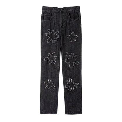 Retro Burnt Flowers Niche Wash Old Jeans For Men - Which Mark