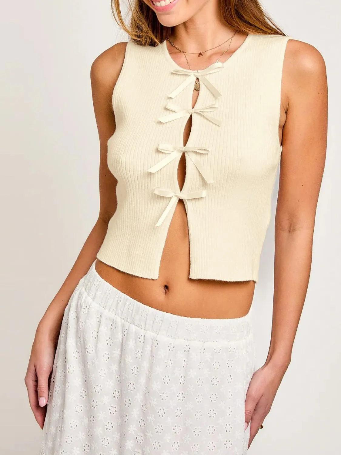 Bow Round Neck Cropped Tank - Which Mark