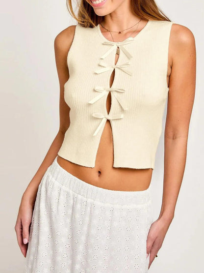 Bow Round Neck Cropped Tank - Which Mark