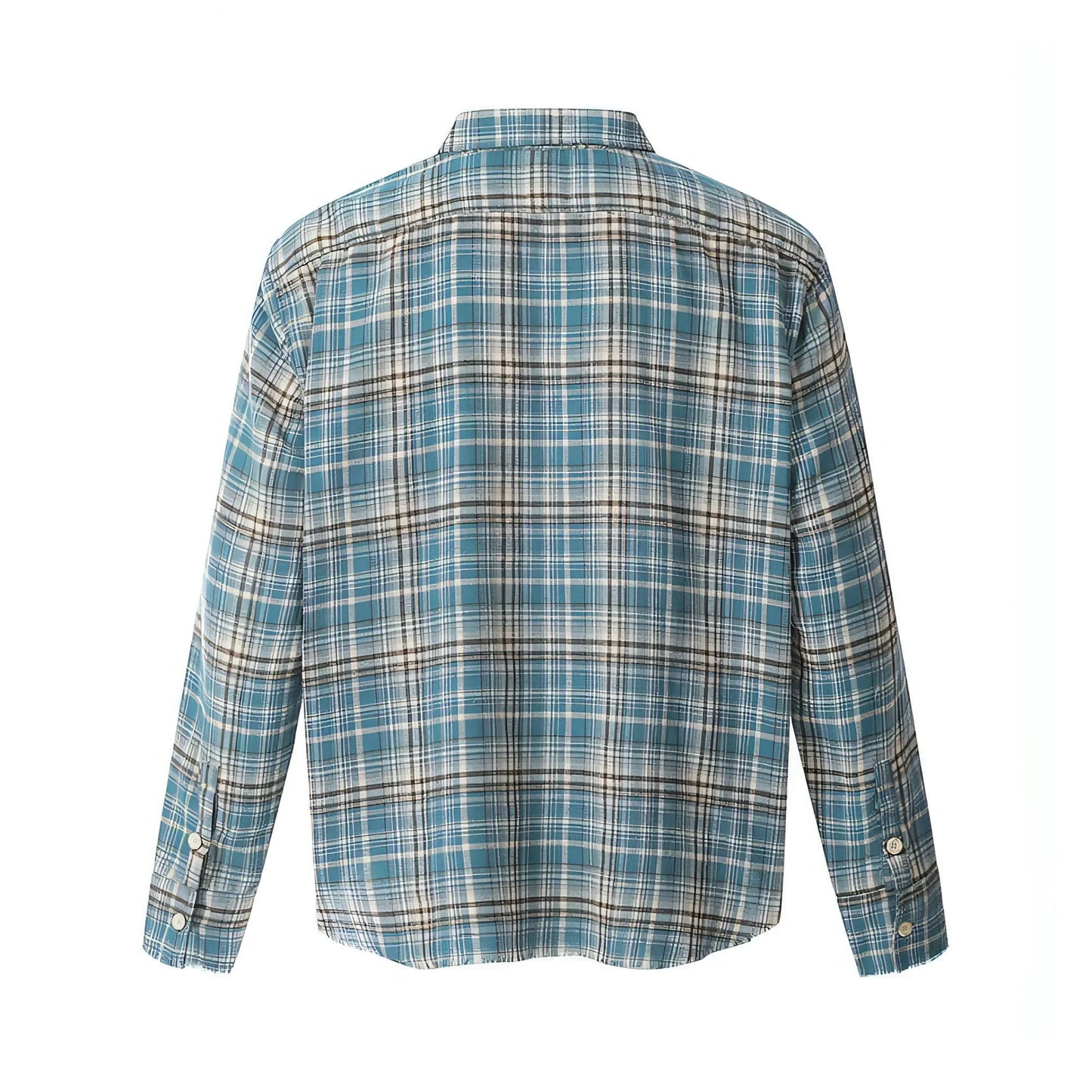 Plaid Long Sleeve DressShirt Casual Polo Collar Raw Edge Men - Which Mark